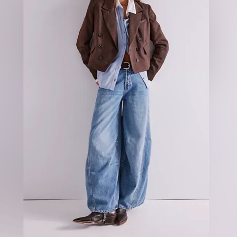 Free People Light Blue Wide Leg Flare Jeans
